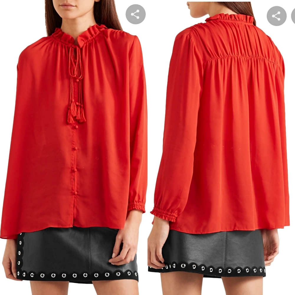 Maje Gathered Crepe Blouse Red